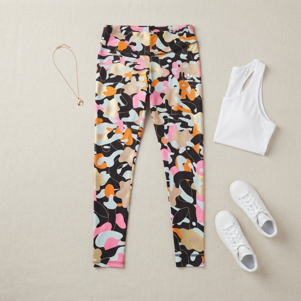 Adidas Leggings Womens 1X Multicolor Abstract Floral Camo HW Tights HT3769 NEW